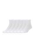 6-pack white quarter crew socks with ribbed knit and cushioned foot