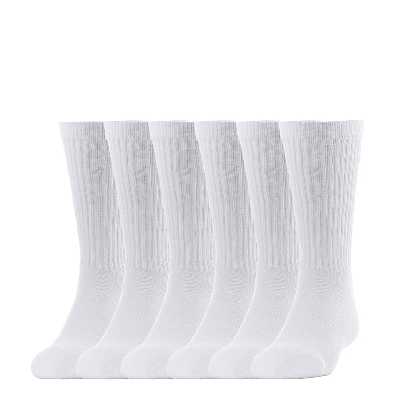 6-pack small crew socks, white ribbed knit with crew height