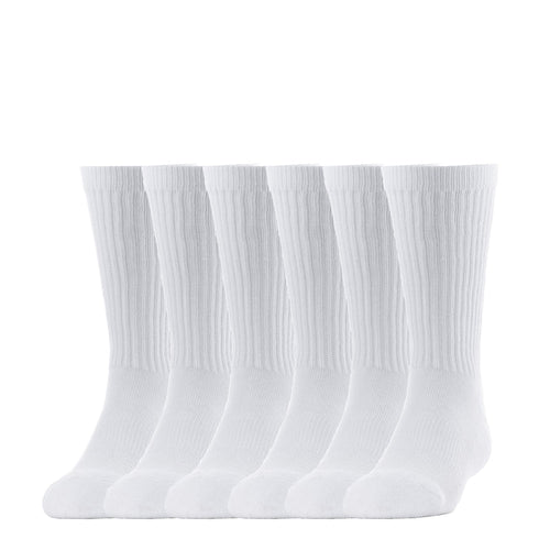 6-pack small crew socks, white ribbed knit with crew height