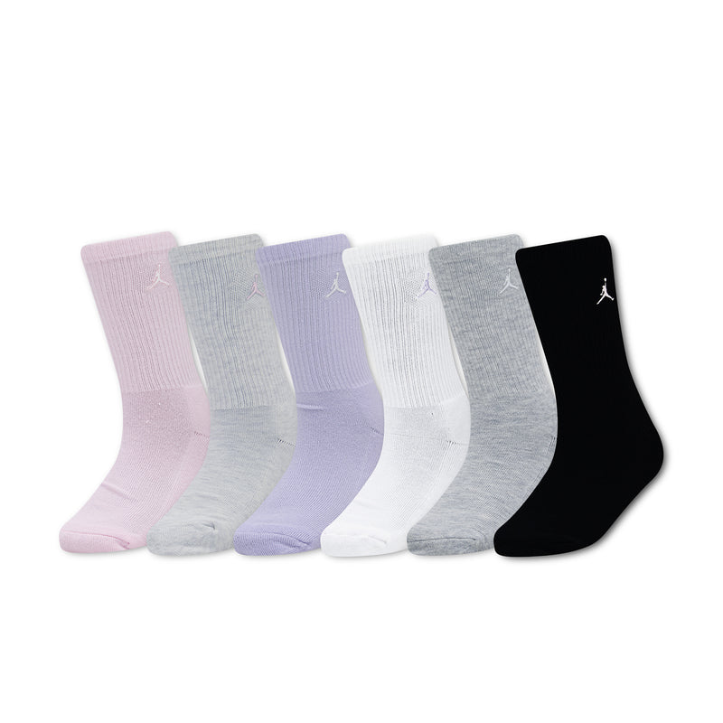 Crew socks multipack in pink, purple, white, gray, and black with Jumpman logo