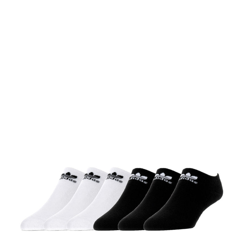6-pack no-show socks in white and black, low-cut ankle length