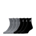 6-pack crew quarter socks in heather grey and black, with adidas logo