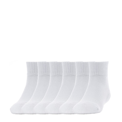 6-pack white quarter socks with ribbed cuffs and cushioned foot