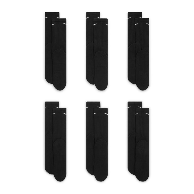 6-pack black crew socks, cushioned crew style, logo not visible
