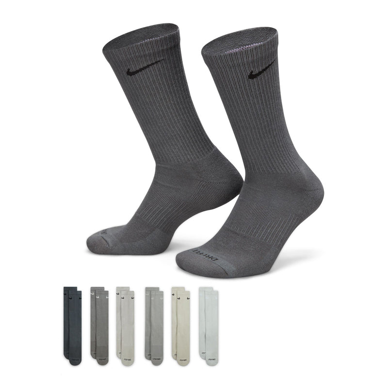 Dark gray cushioned crew socks, unisex style, two pairs shown with logo on cuff