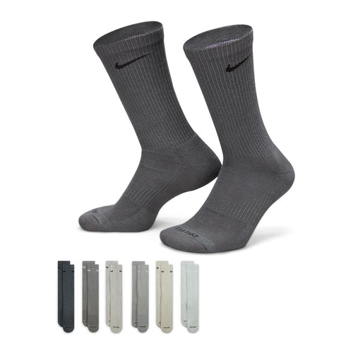 Dark gray cushioned crew socks, unisex style, two pairs shown with logo on cuff