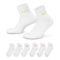 White quarter socks, cushioned, with lime green swoosh logo on ankle