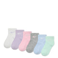 6-pack x-small quarter socks, pastel multicolor with metallic swoosh logo