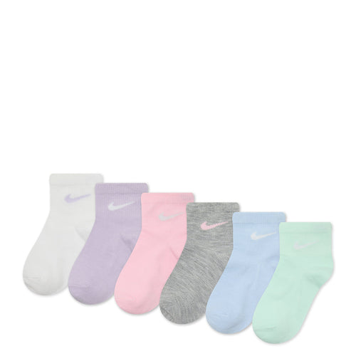 6-pack x-small quarter socks, pastel multicolor with metallic swoosh logo
