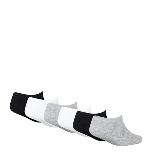Set of no-show ankle socks arranged side-by-side in black, white, and gray