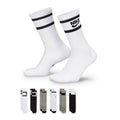 Youth crew socks: white pairs with black striped cuffs and NIKE logo
