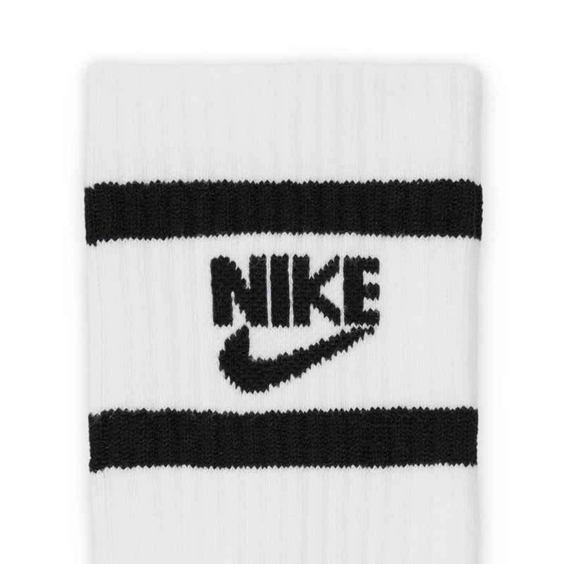Youth crew sock cuff in white with black stripes and NIKE logo