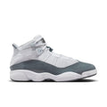 Men's high-top sneakers, white upper with cool grey side panels, lace-up design