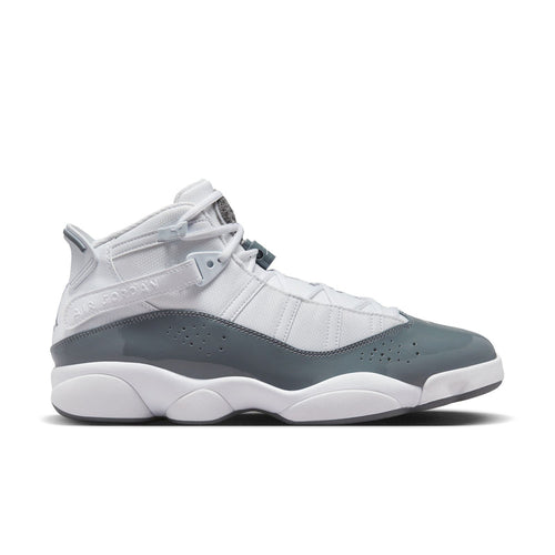 Men's high-top sneakers, white upper with cool grey side panels, lace-up design