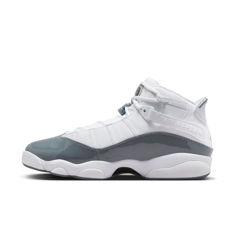 Men's high-top sneakers, white and cool grey, lace-up with padded collar