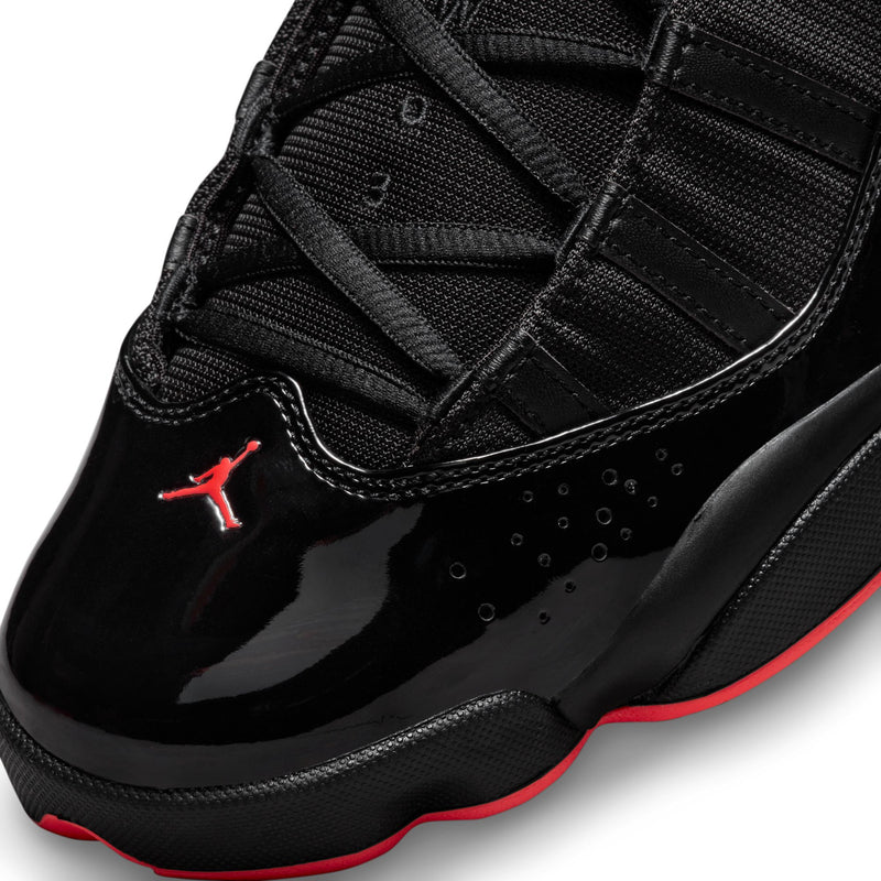 Men's black high-top sneaker with red Jumpman and textured toe panel