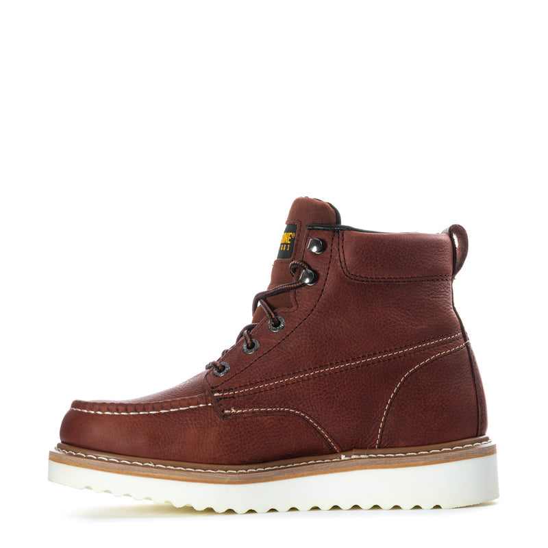 Men's rust lace-up work wedge boots, high ankle with padded collar and eyelets