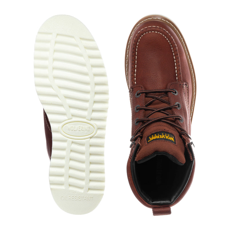 Rust work wedge boots: treaded rubber outsole and lace-up upper with black interior