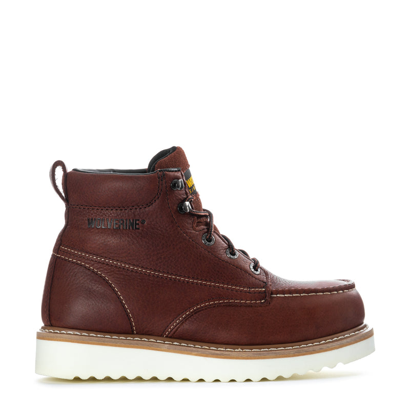 Wolverine men’s leather work boot, rust-brown, steel toe, lace-up wedge sole