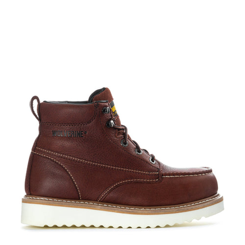 Wolverine men’s leather work boot, rust-brown, steel toe, lace-up wedge sole