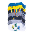 7-pack x-small no-show socks with colorful bug prints in blue, yellow, gray, and white