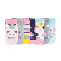 7-pack x-small no-show socks with pastel day-of-week unicorn and rainbow prints
