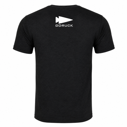 9/11 25th Anniversary Commemorative T-Shirt – a limited edition black tee featuring a white GORUCK logo and arrow symbol on the back near the neck, designed to honor and remember significant moments.