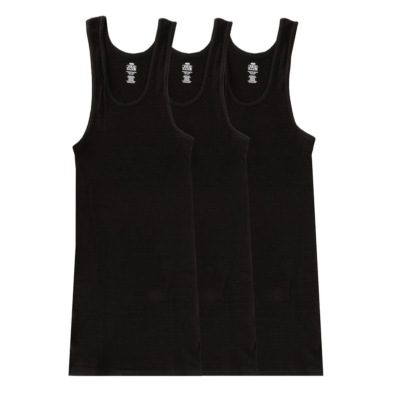 Men's black scoop-neck tank tops, 3-pack, chest logo prints