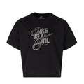 Youth black graphic tee with 'Nike is a girl' text