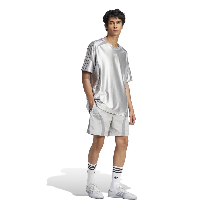 Men's light grey Adicolor tee back view with short sleeves and relaxed fit