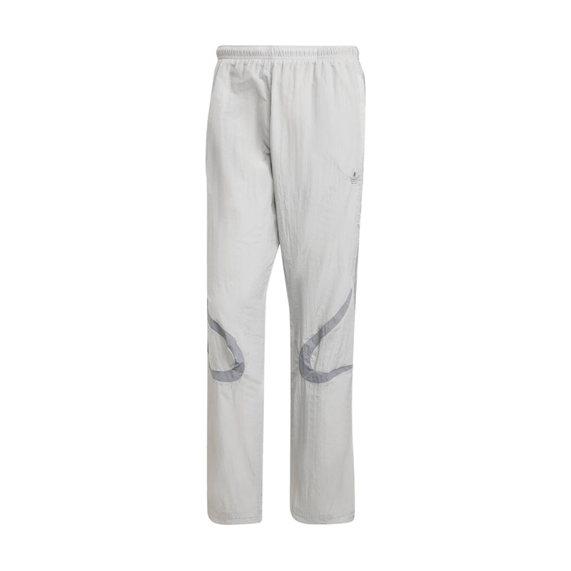 Men's woven track pants, light grey with elastic waistband and side logo graphic