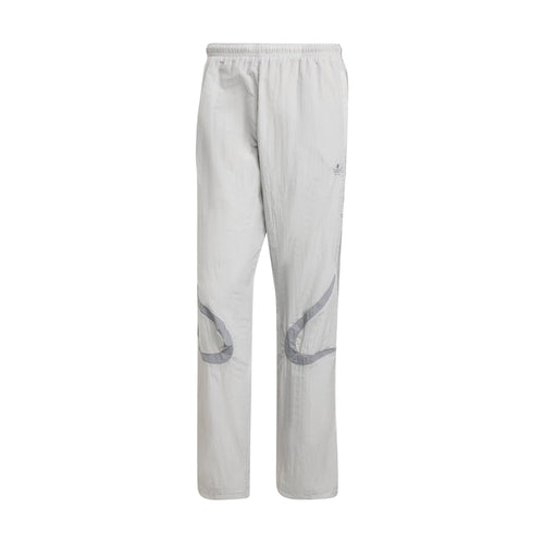 Men's woven track pants, light grey with elastic waistband and side logo graphic