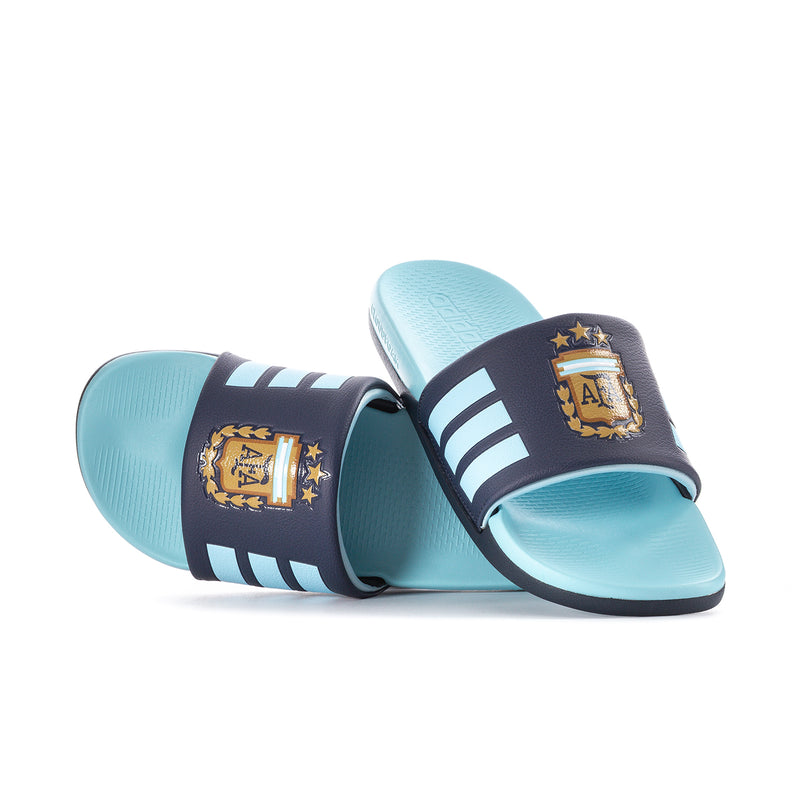 Men's slide sandals with dark navy strap, AFA crest, and three white stripes