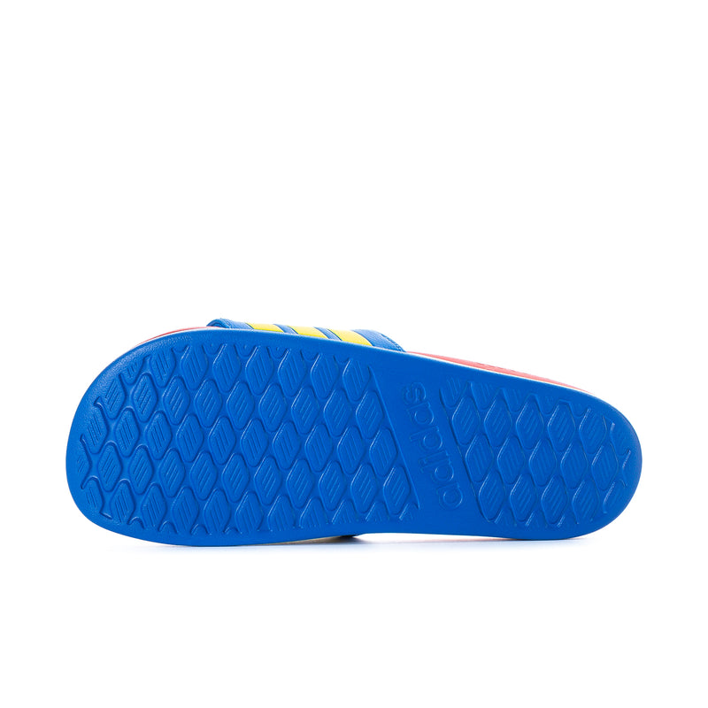 Men's Adilette Comfort 2.0 slide sandal outsole in textured blue with embossed branding