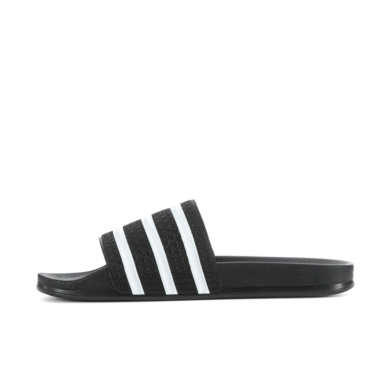 Men's black slide sandals with wide white stripe detailing