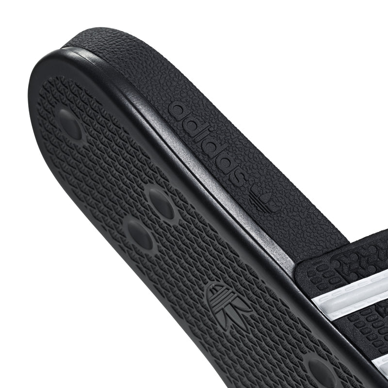 Men's black footbed with adidas logo and textured grip pattern