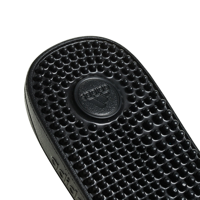 Men's black adidas slide sandal textured massage footbed with adidas logo