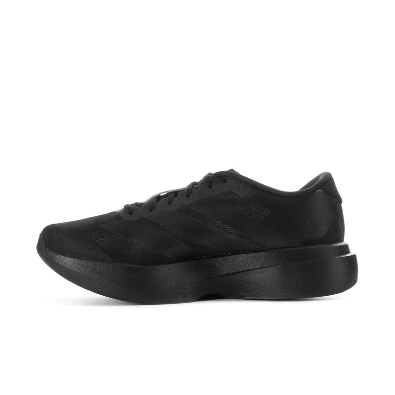 Black lace-up running sneakers with textured upper and chunky platform sole