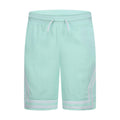 Youth mint athletic shorts with drawstring, elastic waist, and striped side panels