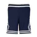 Youth navy athletic shorts with white striped hem and side Jumpman graphic