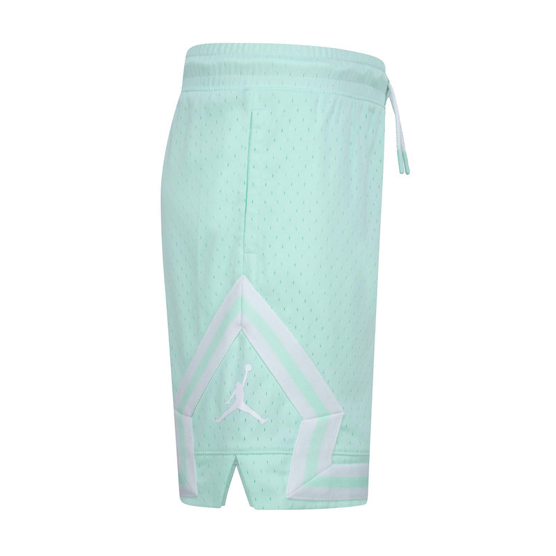 Youth mint athletic shorts, back view with drawstring and Air Jordan logo near hem