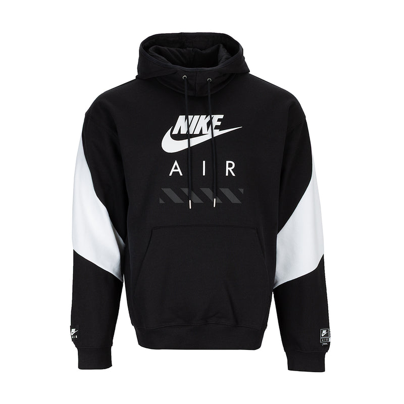 Men's black Air fleece pullover hoodie with hood and drawstring, Nike Air graphic