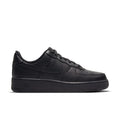 Black women’s low-top sneakers with leather-look uppers and lace-up front