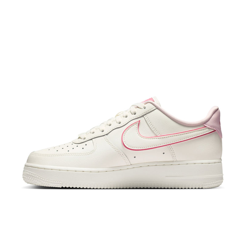 Womens Nike Air Force 1 low-top sneakers, sail white leather with pink swoosh piping