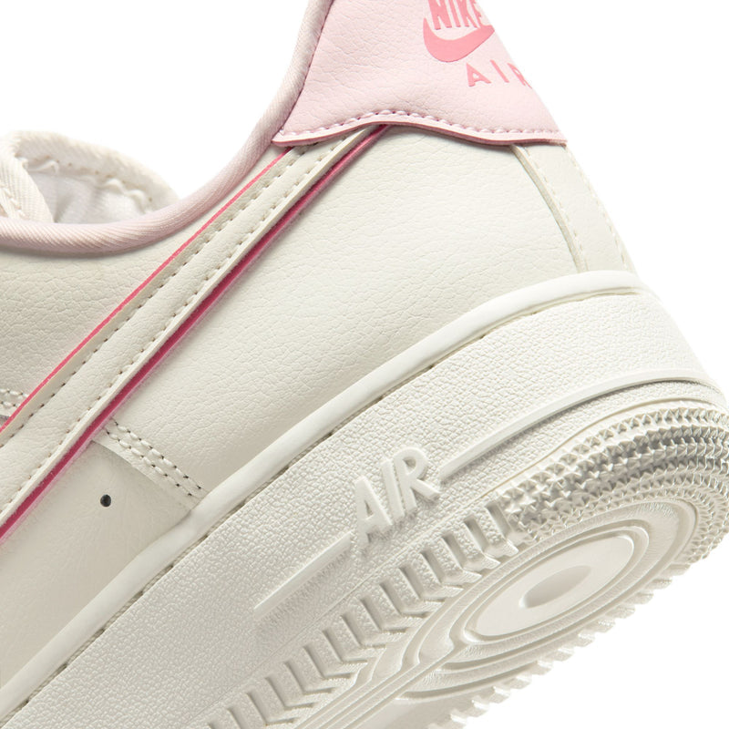 Close-up of womens Nike Air Force 1 midsole with Air text and off-white outsole