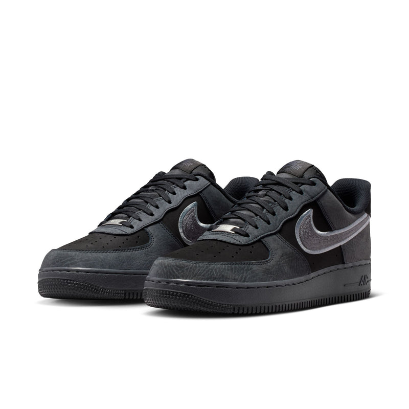 Men's low-top sneakers, black and smoke gray, shown from front with two pairs