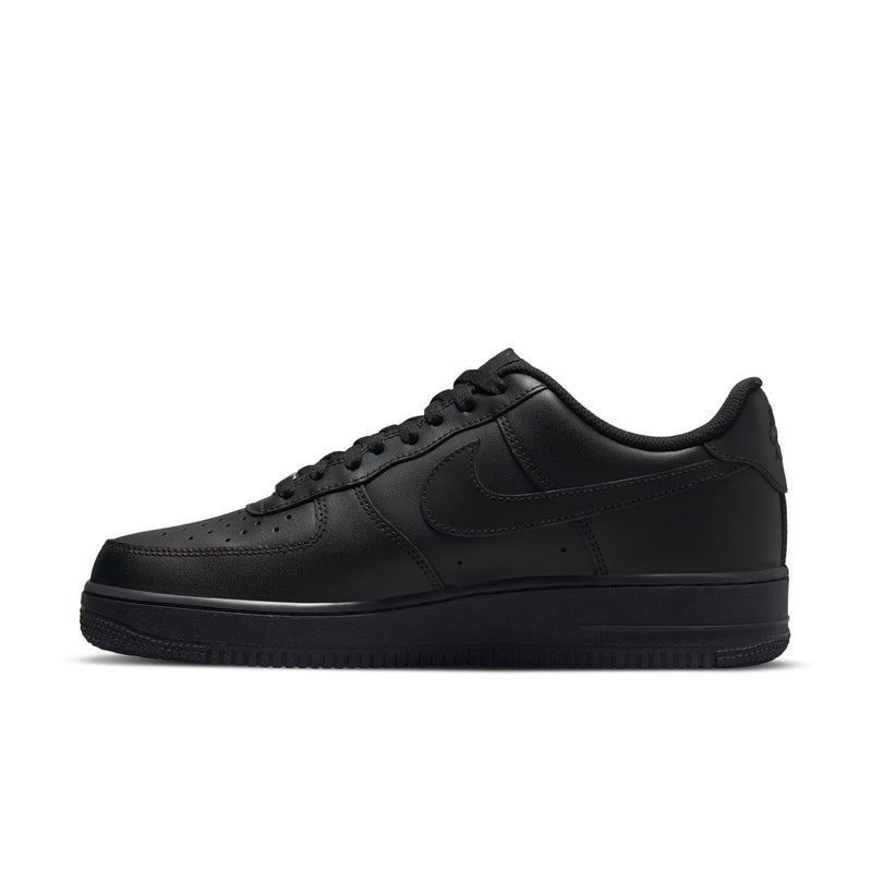 Black Air Force 1 low-top sneakers with padded collar and side swoosh