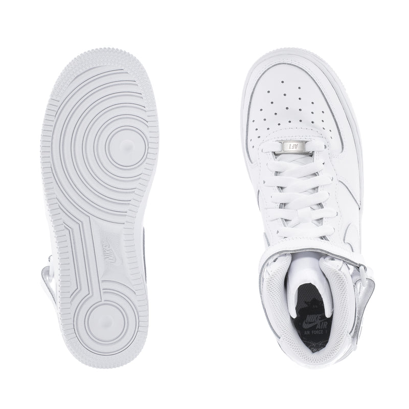 Youth white sneaker outsole and insole view with lace-up upper