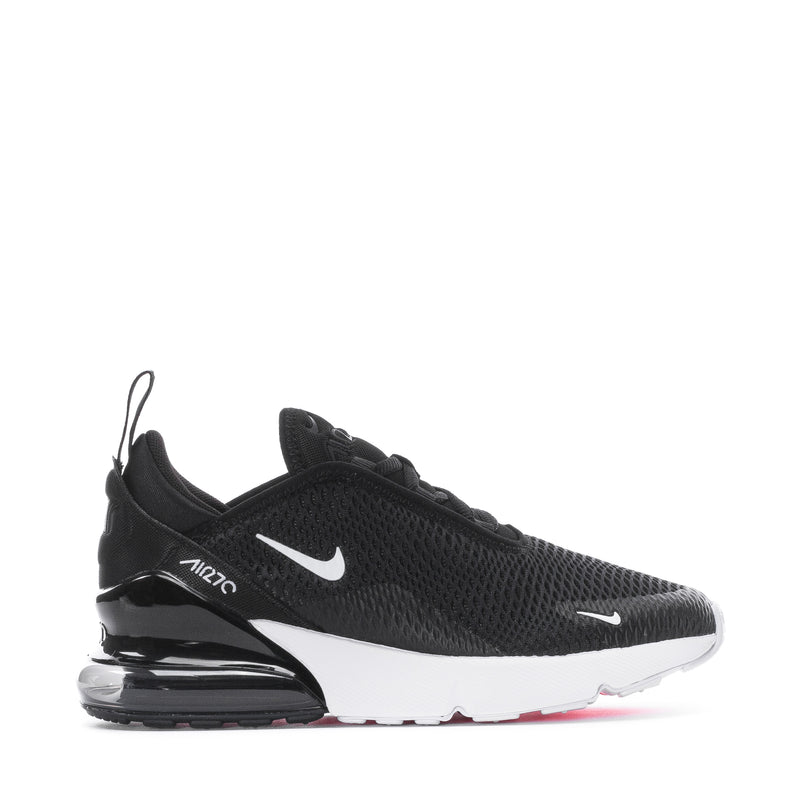 Kids black knit Air-cushion sneakers, white Swoosh, visible Air unit at heel