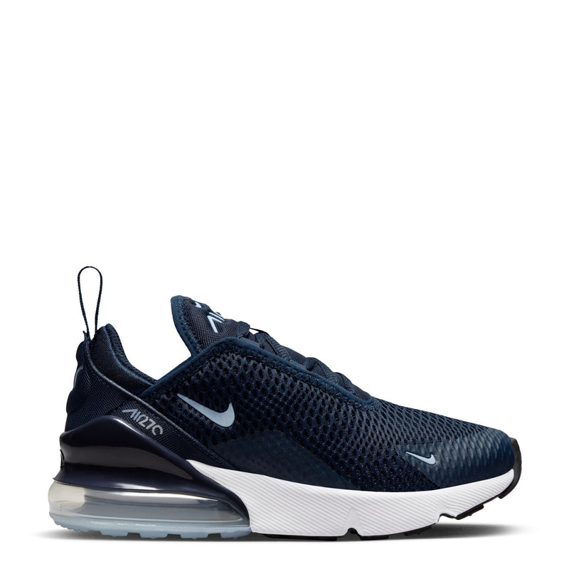 Kids Nike Air cushion running sneaker, navy mesh upper with white sole